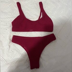 Raspberry pink ribbed bikini set